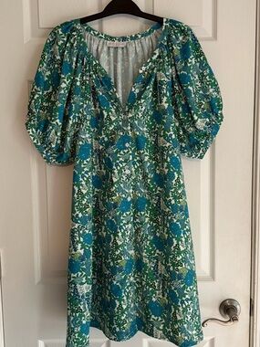 Green Floral Puff-Sleeve Mini Dress by Smith & Quinn